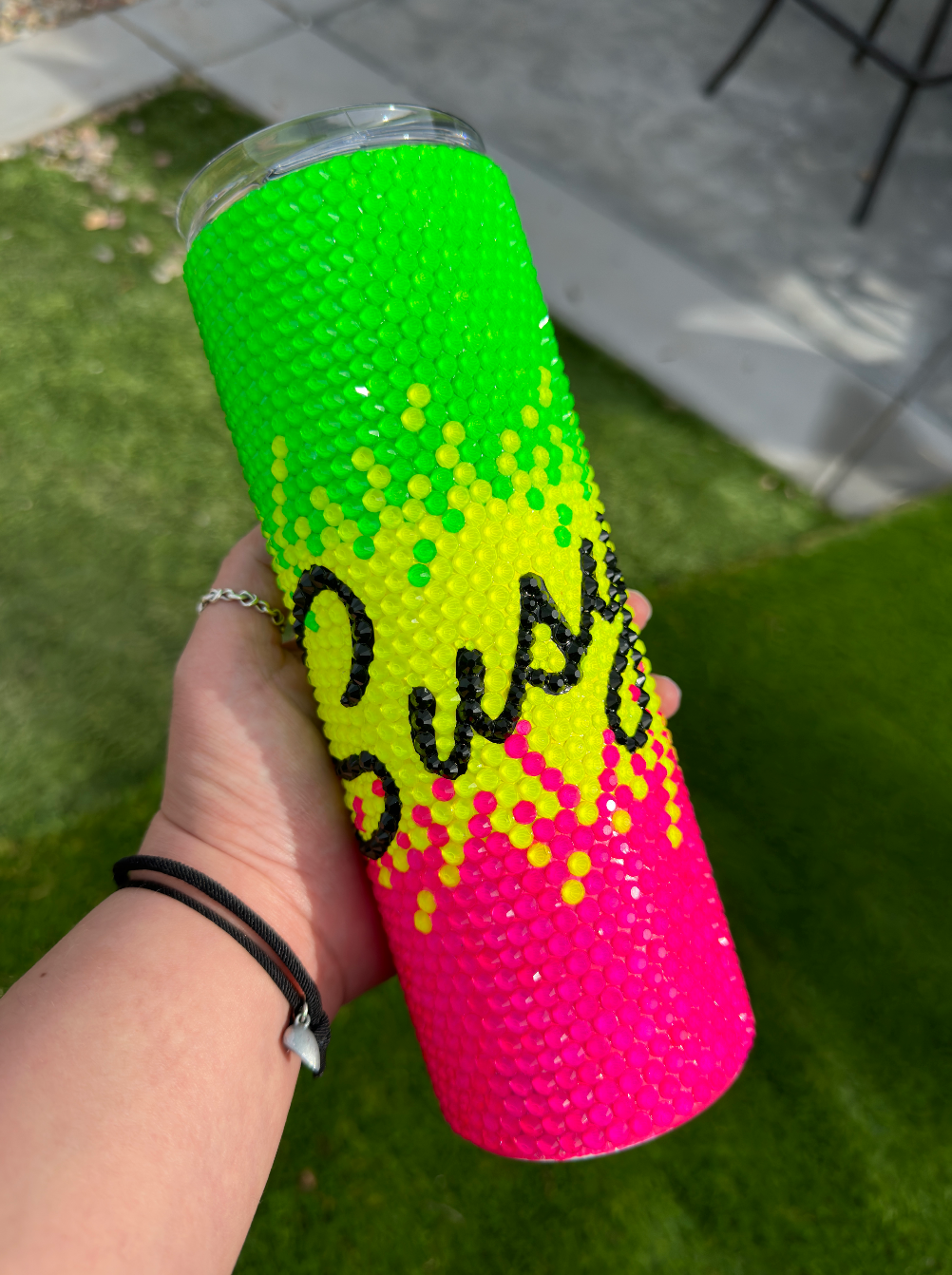 Neon Ombre Full bling 20 oz stainless steel tumbler - blingedbyclara